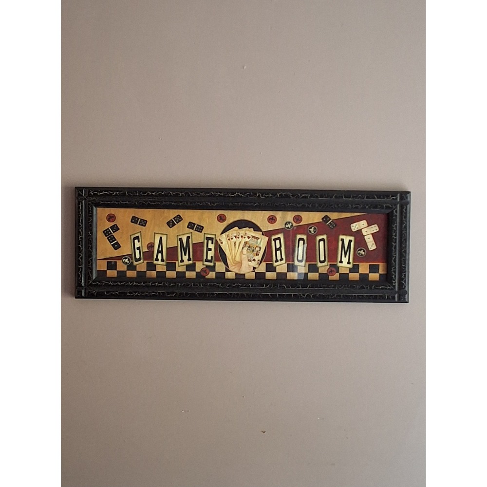 Game Room Framed Wall Art Casino Playing Cards Dominoes Crackle Frame 22.5x7.5